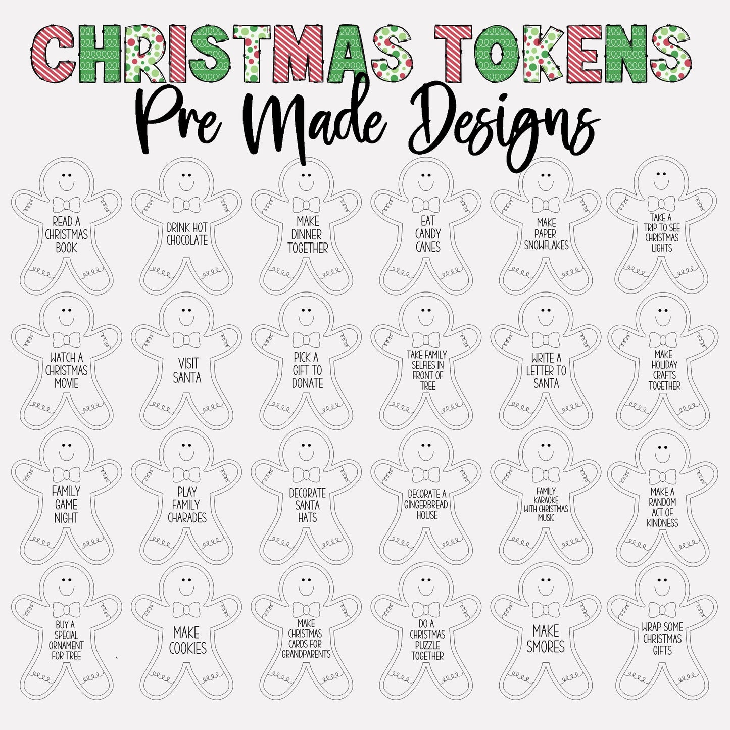 Christmas Countdown Tokens, Family Advent Tokens, Countdown till Xmas Tokens