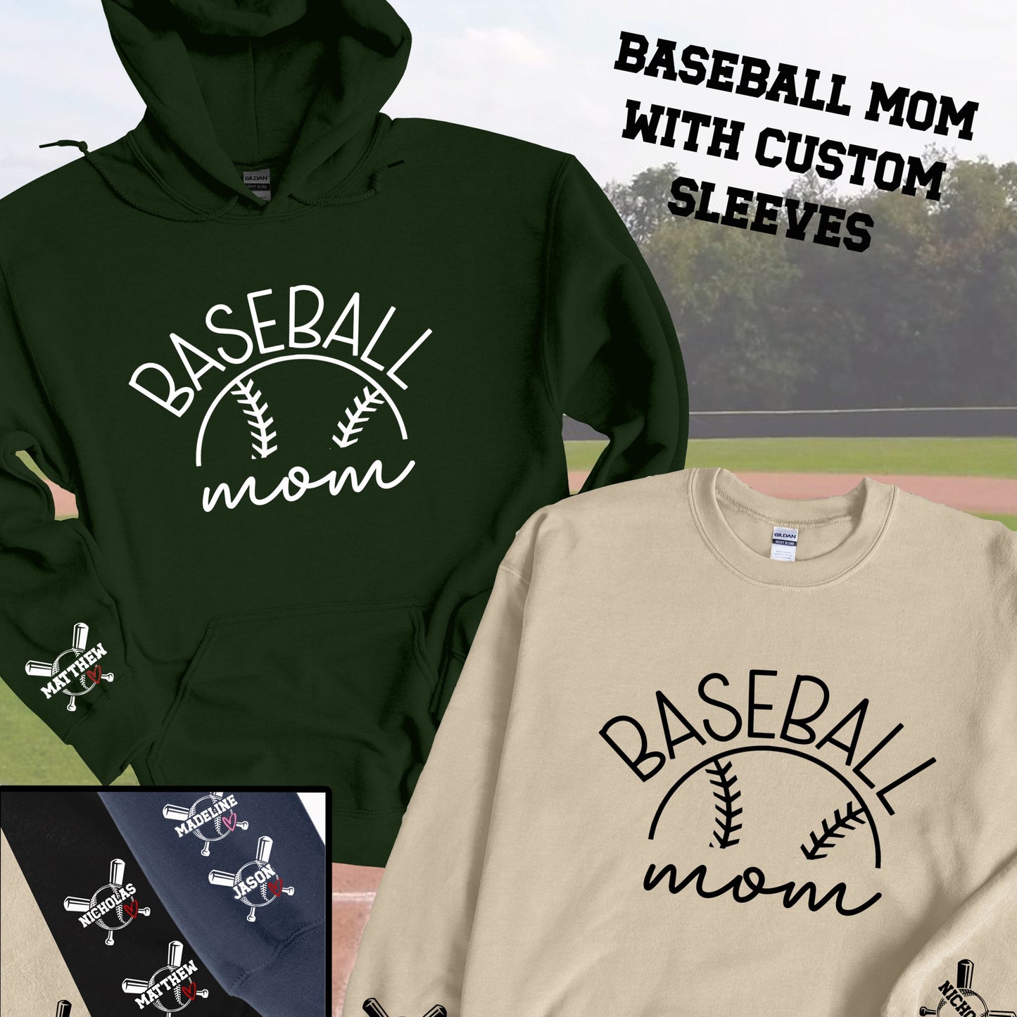 Baseball Mom Name on Sleeve