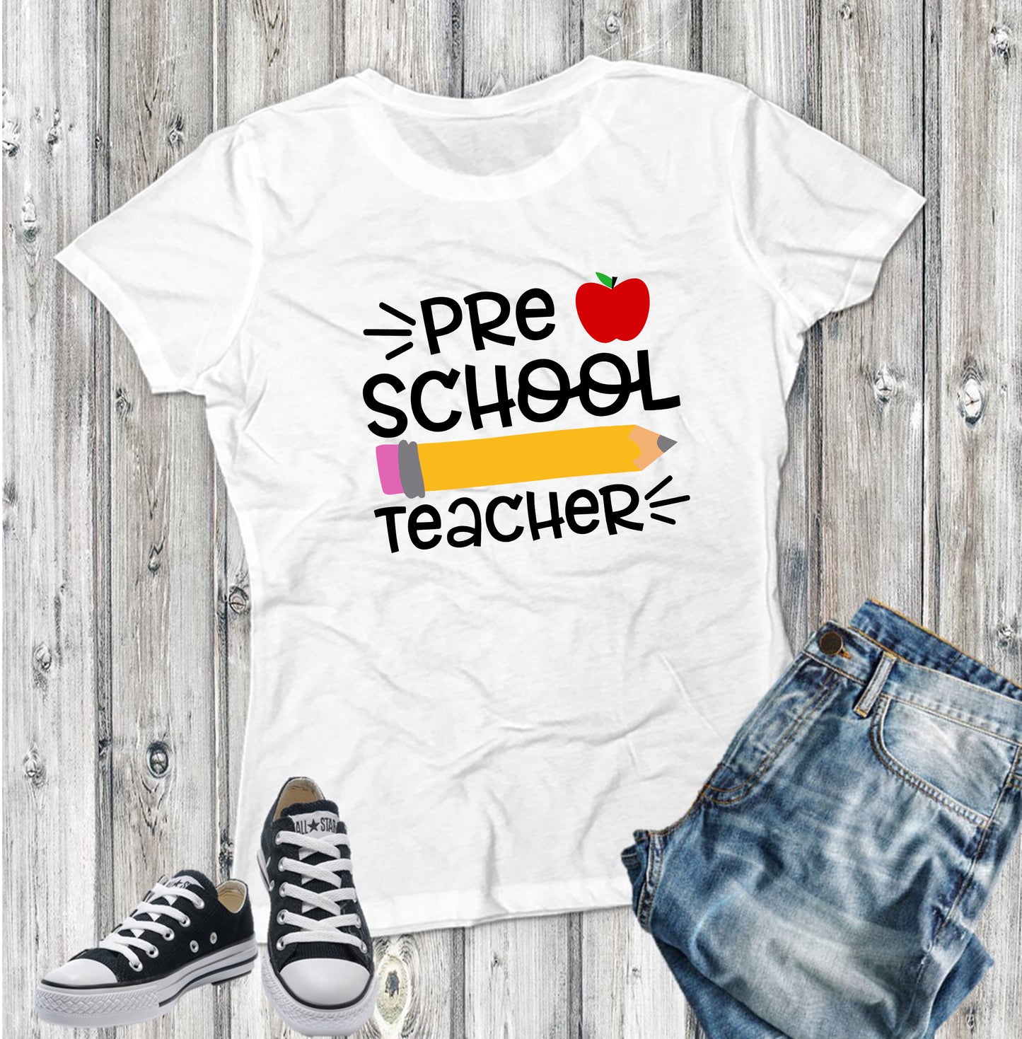 Back To School Teacher Pencil Apple Tee