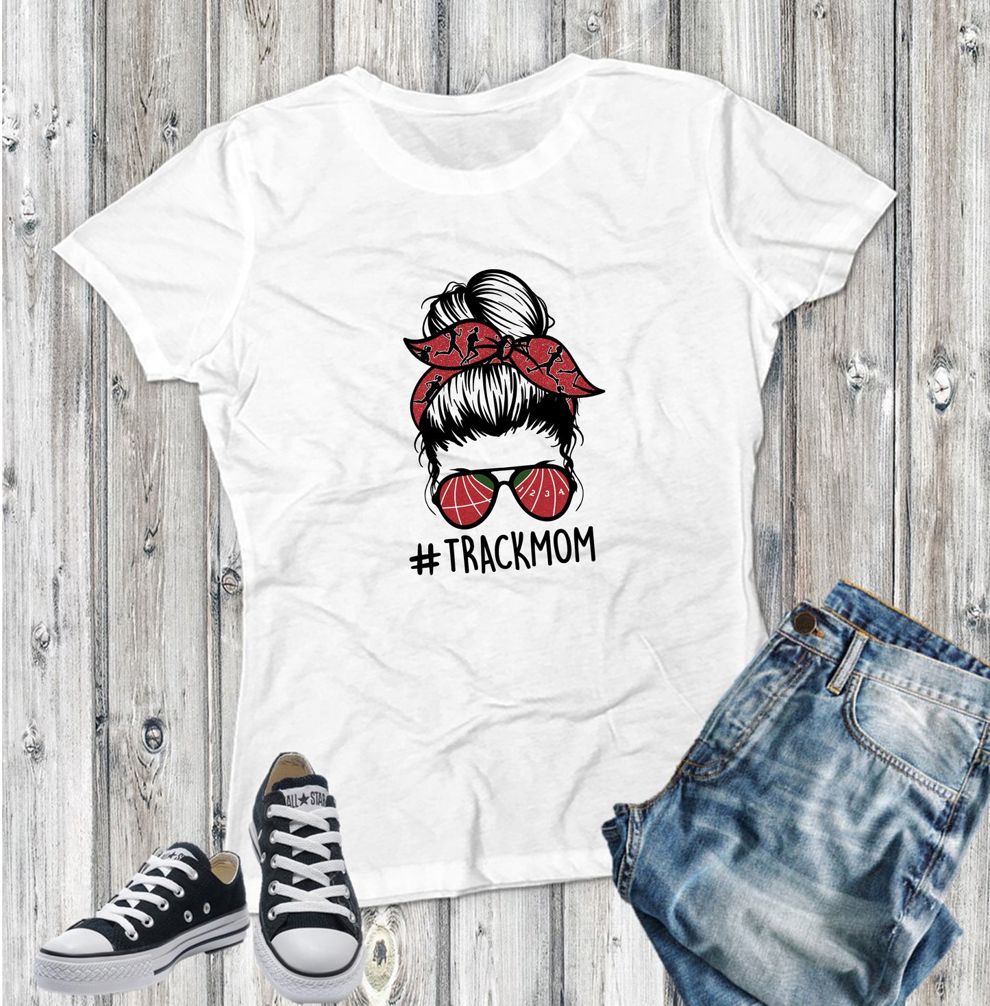 Track Mom Messy Bun T-shirt